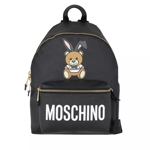 Moschino Playboy Bear Zipped Front Pocket Backpack Black Rucksack