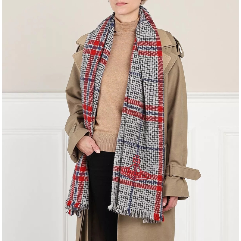 Vivienne Westwood Wollschal Stripe and Check Yak Scarf Red(Image 2)
