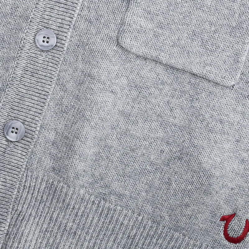 True Religion Strickjacke - Kurze Ärmel- Gerader Schnitt- Rippbündchen an  grau(Image 5)