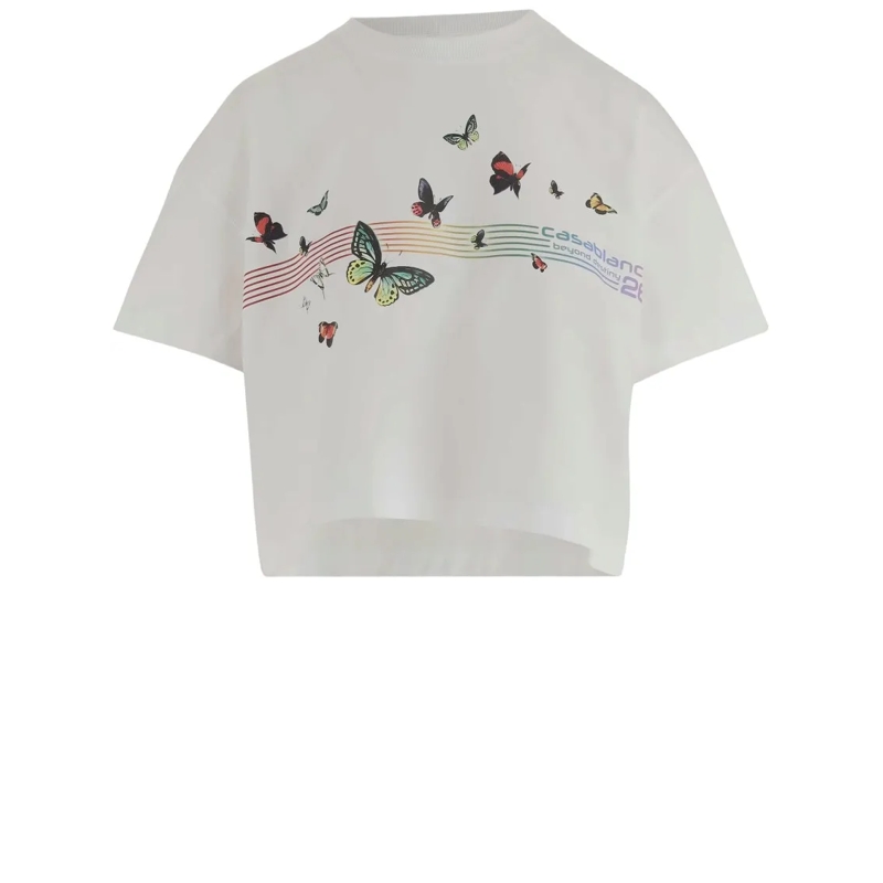 Casablanca T-shirt Cropped Cotton T-Shirt With Playful Logo Print White