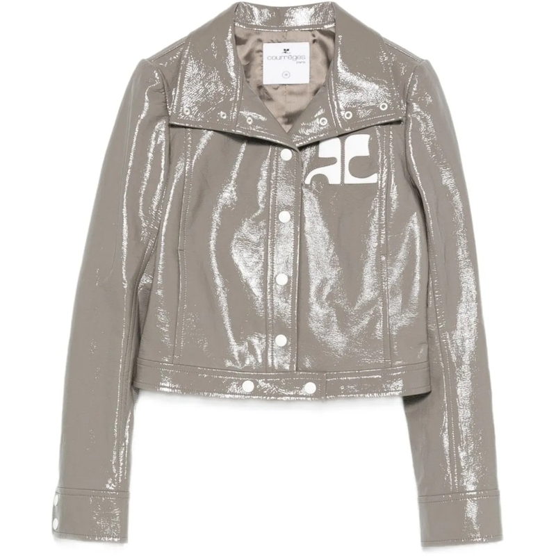 Courrèges Lederjacke Cropped Jacket With Pointed Collar Grey
