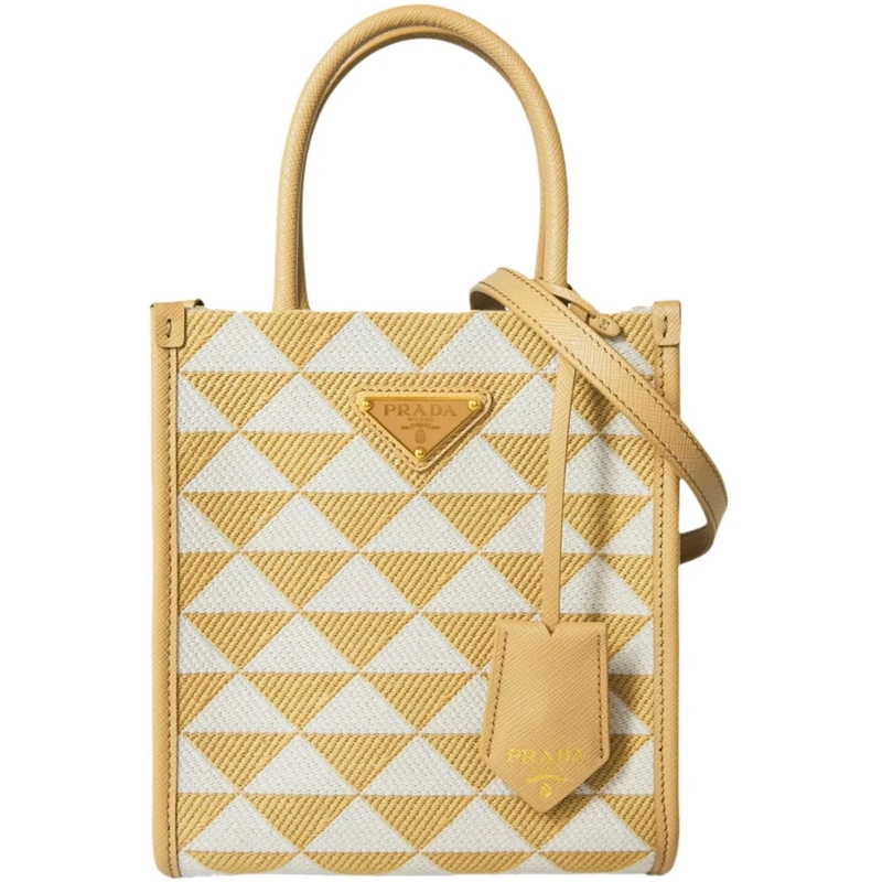 Prada Tote Triangolo Jacquard Logo Shoulder Bag beige