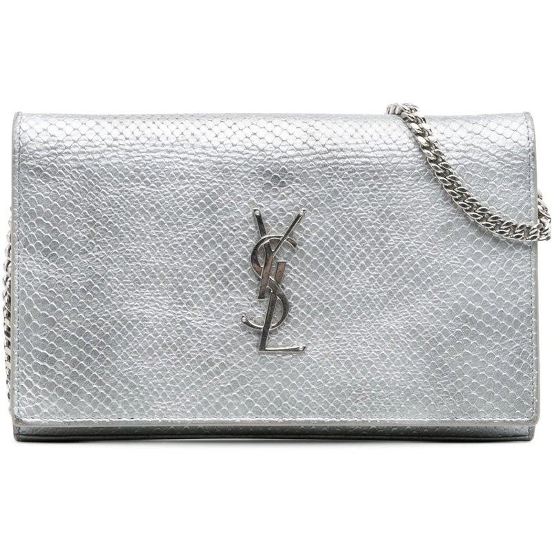 Saint Laurent Sac à bandoulière Metallic Python Embossed Leather Monogram Kate Wal silber
