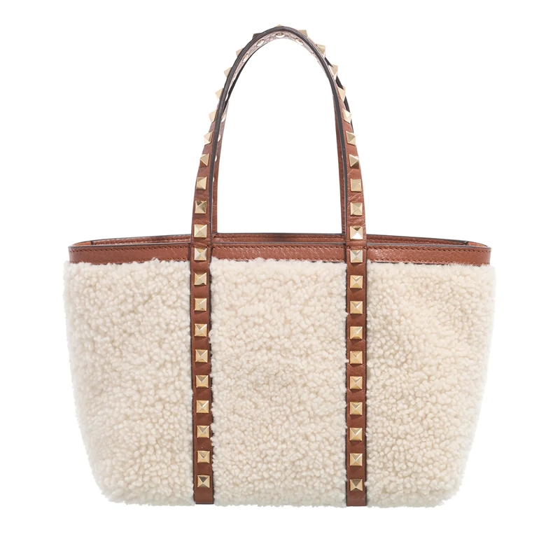 Valentino Garavani Tote Rockstud Mini Tote Bag Natural