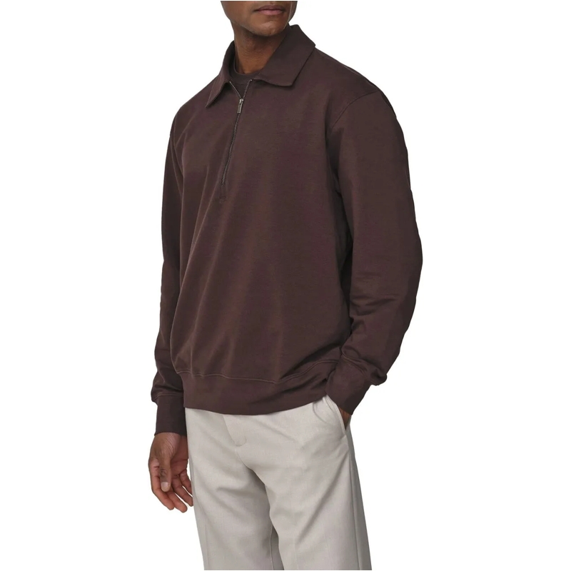 VALENZA  Cotton Polo Zip Sweater Ebony Brown braun