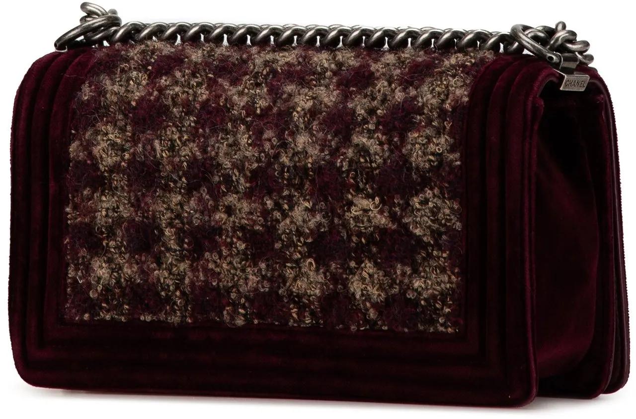Chanel Hobo bags 2013-2014 Old Medium Velvet and Tweed Boy Flap in rood