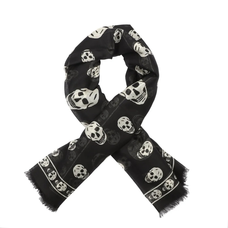 Alexander McQueen Écharpe légère Skull Silk Scarf Black