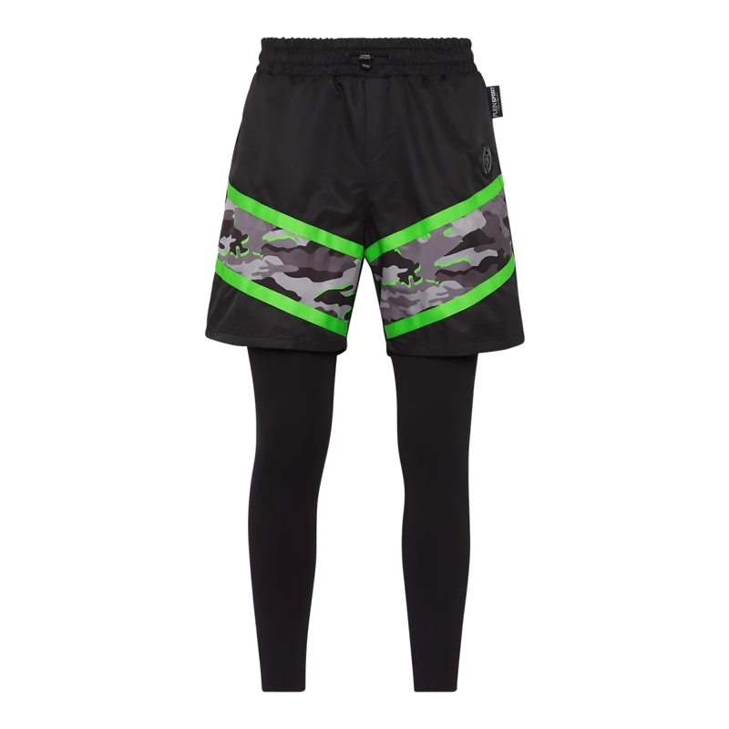 Plein Sport Leggings 2-In-1 Laufhose Camouflage schwarz