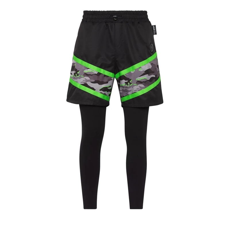 Plein Sport Leggings 2-In-1 Laufhose Camouflage schwarz