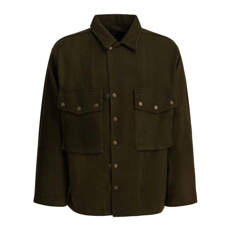 Needles  Wool Overshirt Jacket With Utility Pockets And Cla Black
