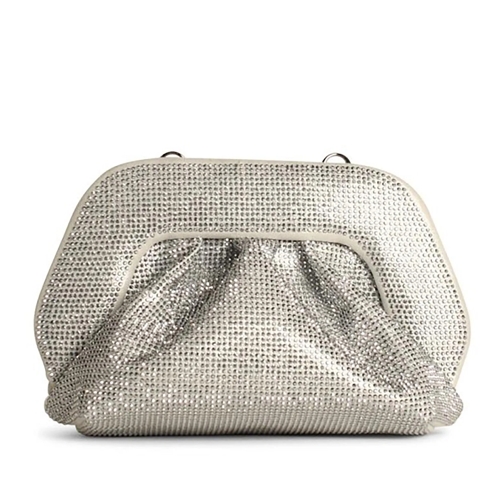 Themoirè Crossbody Bag 'Gea Strass' Silver Vegan Leather Bag Grey