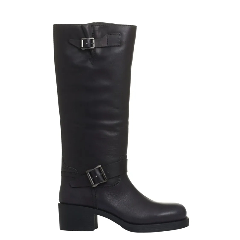 Ash Bottes Stylish Biker Ankle Boots With 40 Mm Heel And Buck Black