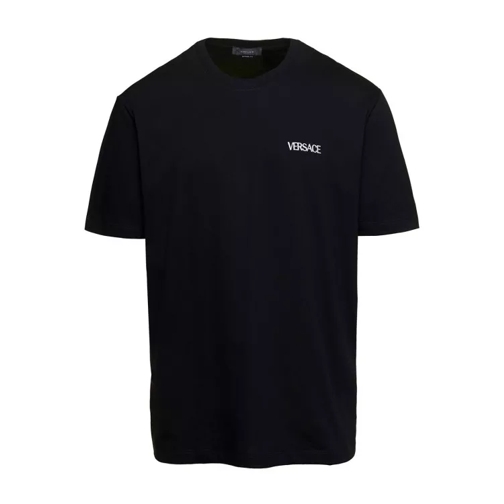 Versace Medusa Flame' Black Crewneck T-Shirt With Logo Pri Black 