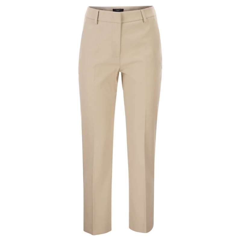 Max Mara  Cropped Stretch Cotton Trousers With Tailored Fini Neutrals