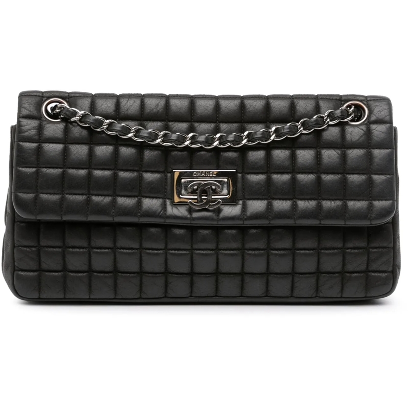 Chanel Sac à bandoulière Chocolate Bar Iridescent Calfskin Bubble Flap schwarz