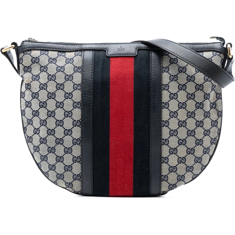 Gucci Schultertasche Medium GG Canvas Web Half Moon Crossbody braun