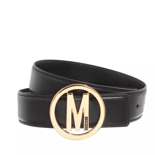 Moschino Logo Buckle Belt Smooth Leather Black/Gold Cintura in pelle