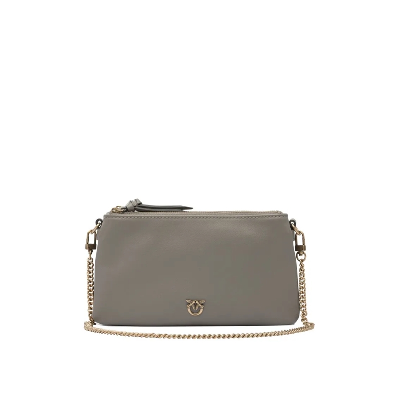 Pinko Schultertasche Rectangular Crossbody Bag In Taupe-Grey Leather Grey
