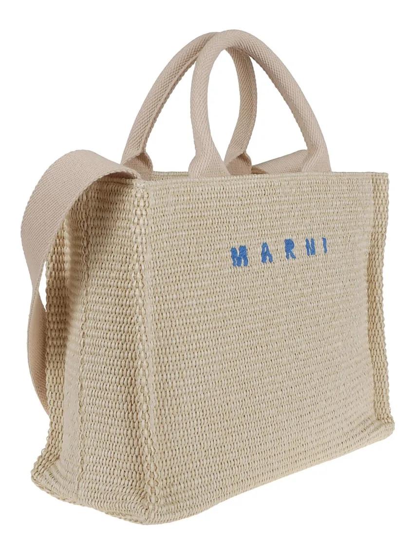 Marni Shoppers & Totes Small East West Tote Bag In Woven Raffia in beige
