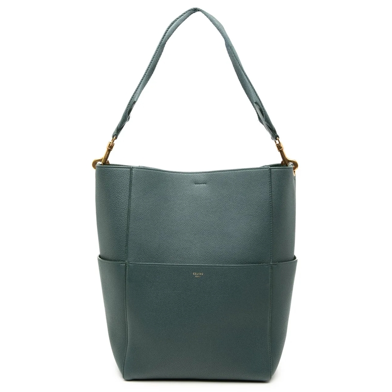Celine Schultertasche Medium Leather Seau Sangle Bucket grün
