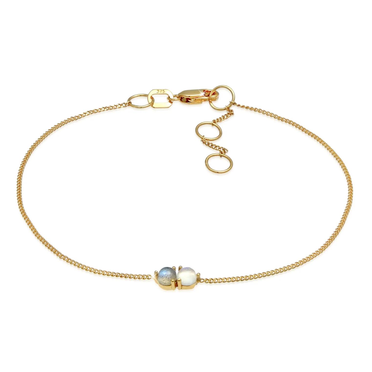 Elli Armbänder - Armband Mondstein Labradorit Rund Basic 375 Gelbgo - Gr. 16 CM - in Gold - für Damen