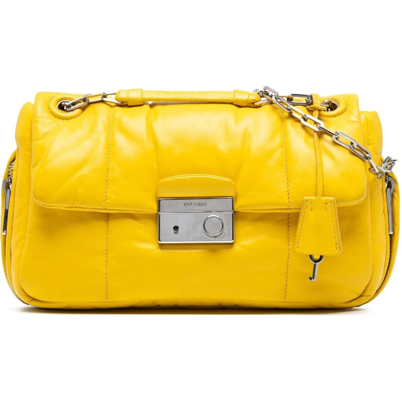 Prada Sac à bandoulière Nappa Bomber Sound Lock Chain Flap gelb