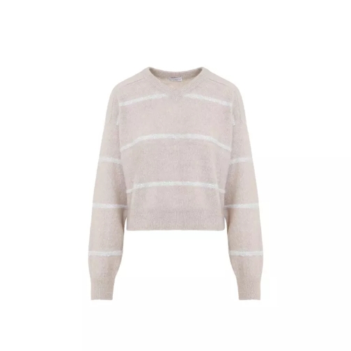 Brunello Cucinelli Horizontal Paillettes Stripe Beige Alpaca Sweater Neutrals 