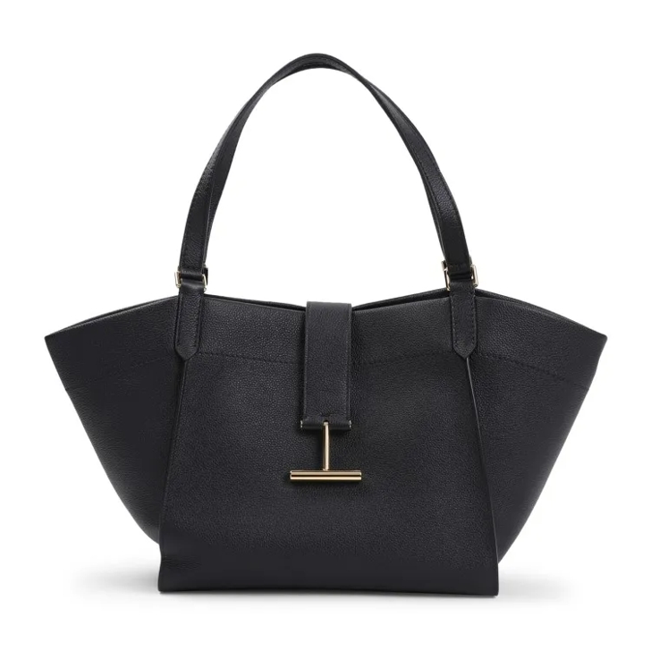 Tom Ford Black Calf Leather Medium Tote Bag Black Schultertasche