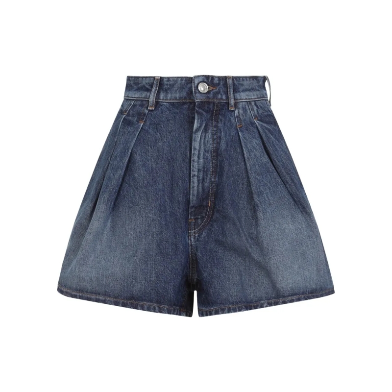 Sportmax Short décontracté High-Waisted Denim Shorts With Pleated Front Desig Blue