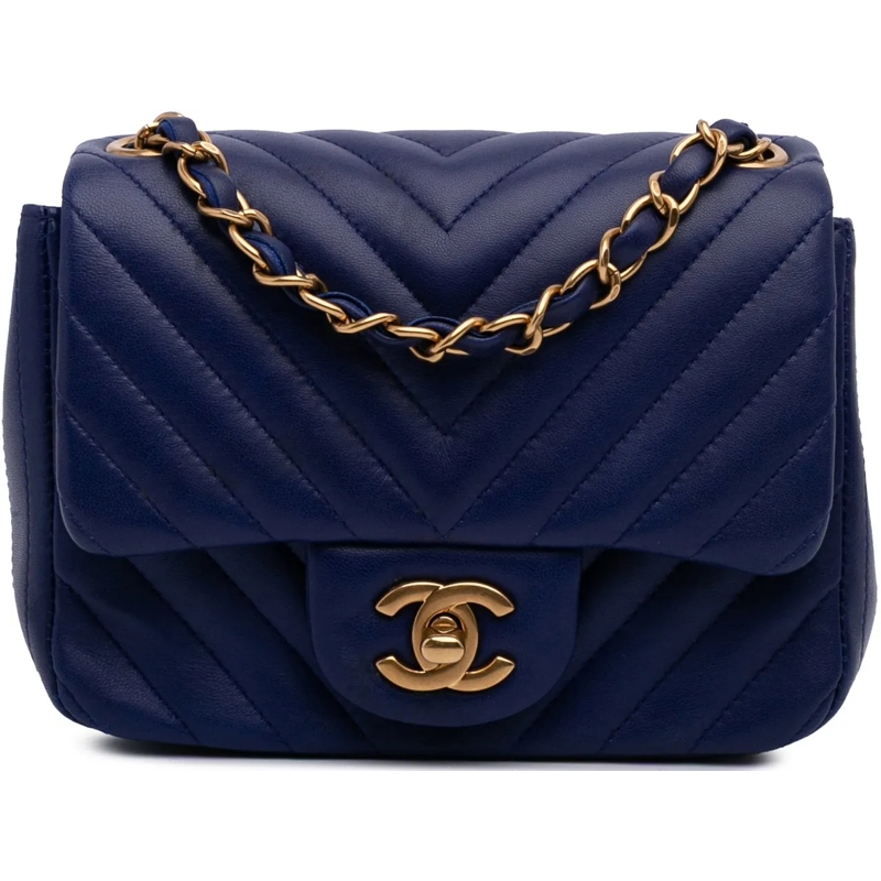 Chanel Sac à bandoulière Mini Square Classic Chevron Lambskin Single Flap blau