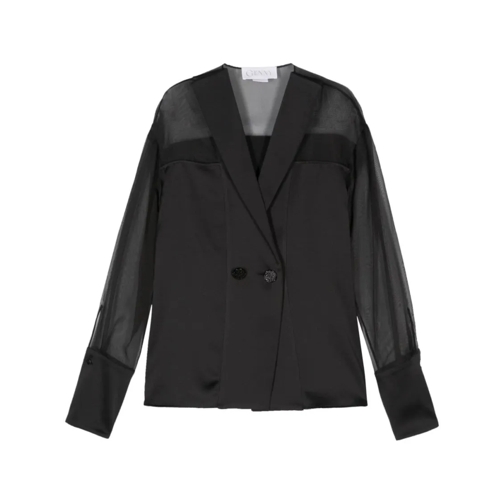 Genny Blazer Black Silk Satin Blazer With Logo Black