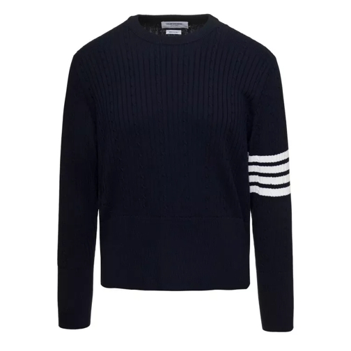 Thom Browne Cable-Knit Jumper With Signature 4 Bar Detailing I Blue 