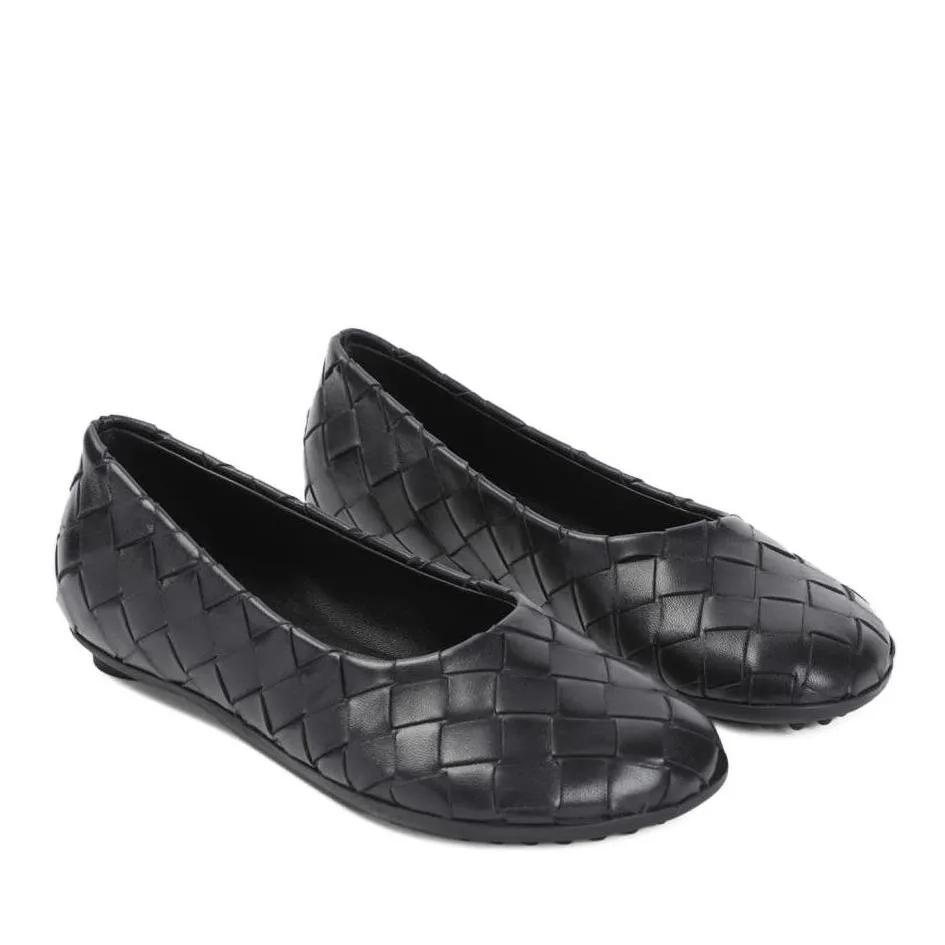 Bottega Veneta Loafers & Ballerinas - Black Leather Intrecciato Ballerinas - Gr. 37 (EU) - in Schwarz - für Damen