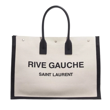 Saint Laurent Rive Gauche Logo Canvas Tote In Greggio