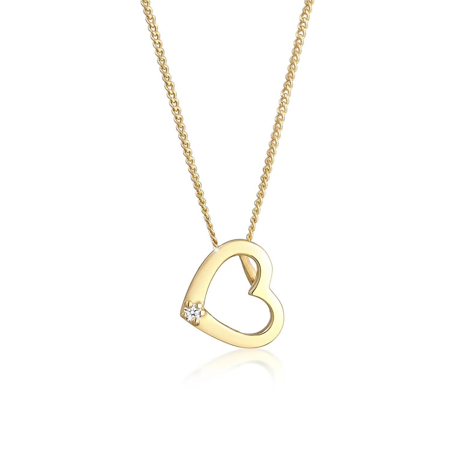 Elli Halsketten - Halskette Herz Liebe Diamant (0.015 ct.) Love 585 - Gr. unisize - in Gold - für Damen