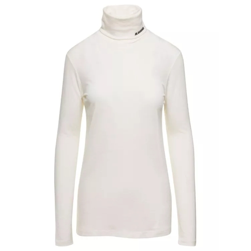 Jil Sander White Long Sleeve Top With Logo Print In Wool Blen White 