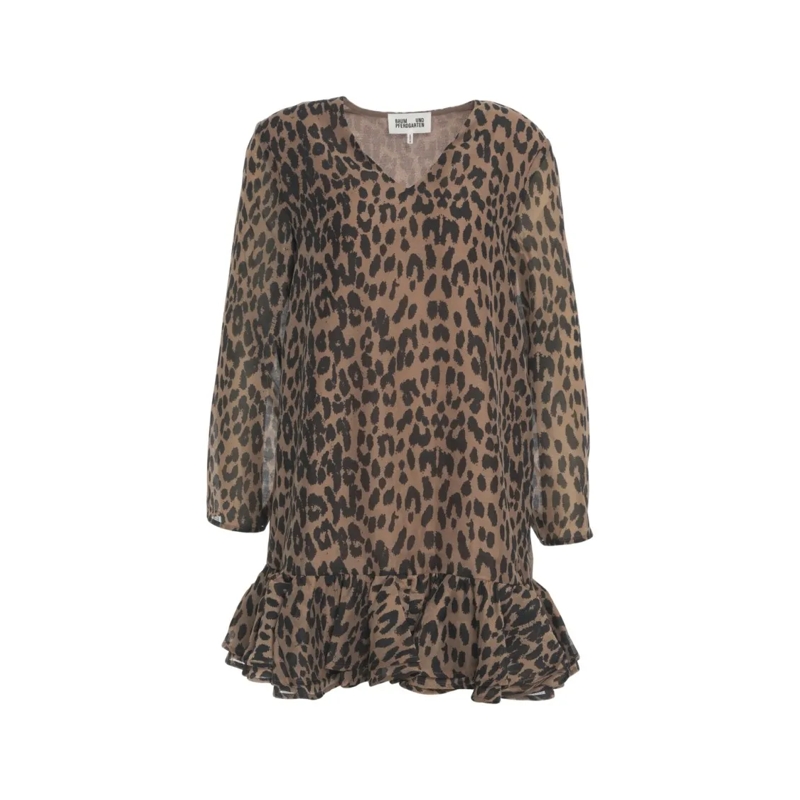 Baum Und Pferdgarten Mini-jurk Animal Print Mini Dress With V-Neck And Ruffled He Grey
