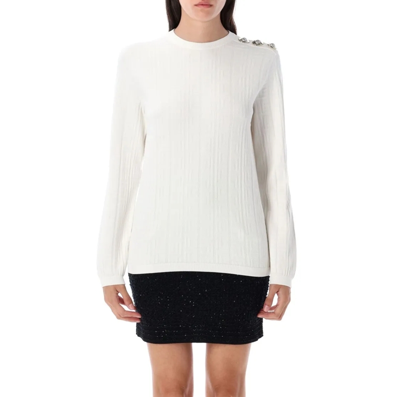 Balmain Langärmeliges Oberteil Monogrammed Knit Top White