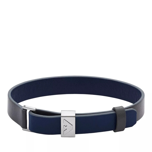 Emporio Armani Blue and Gray Leather Strap Bracelet Silver Braccialetti