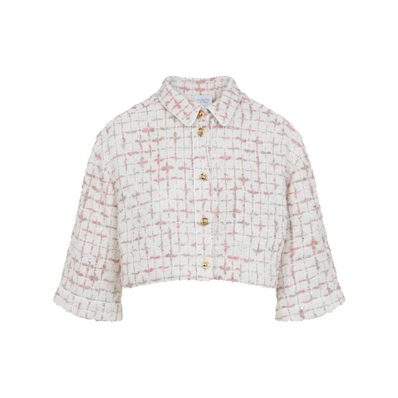 Giambattista Valli Overhemd Cropped Textured Shirt With Golden Accents White