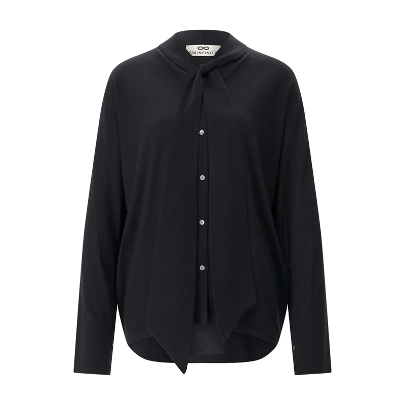 Sminfinity Bluse Strickjacke Extrafine Bowtie Shirt schwarz