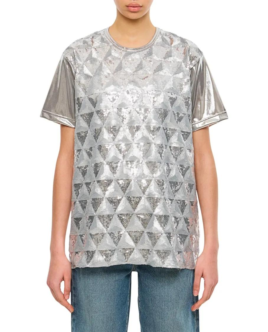 Thumbnail - Junya Watanabe - Geometric Sequin-Embellished Crew-Neck T-Shirt - Größe S - silver