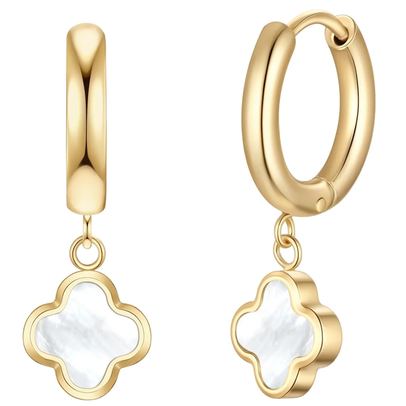 Glanzstücke München Ohrhänger Edelstahl Creolen PerlmuttKleeblatt gold