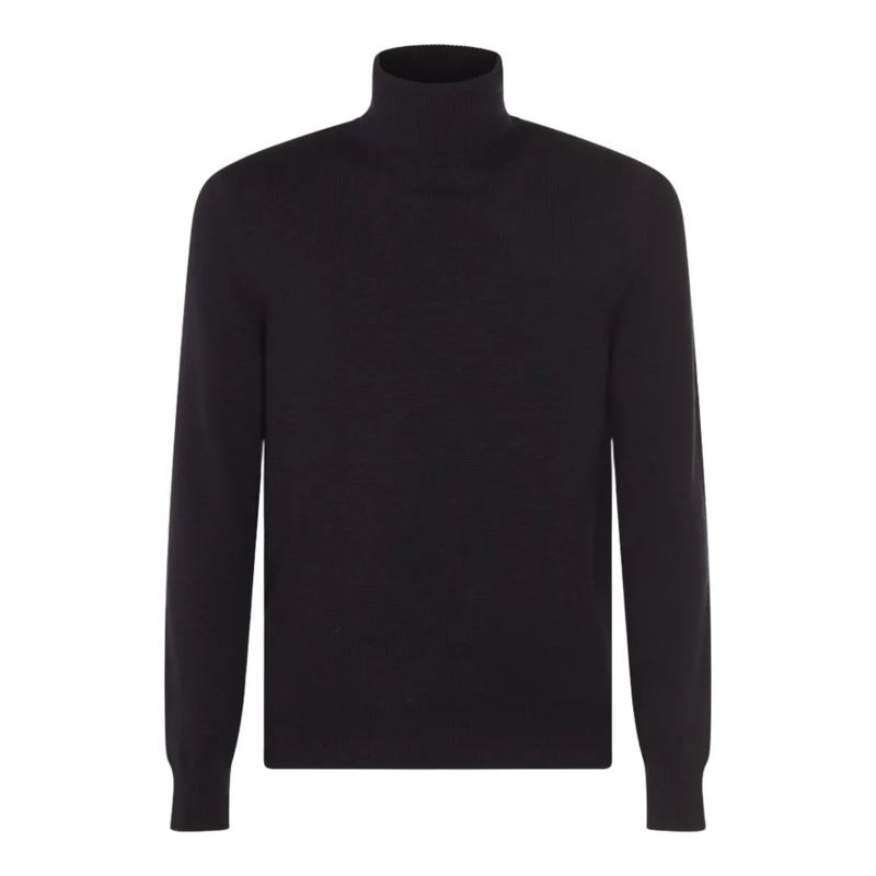 Malo Trui Finely Ribbed Black Turtleneck Sweater Black
