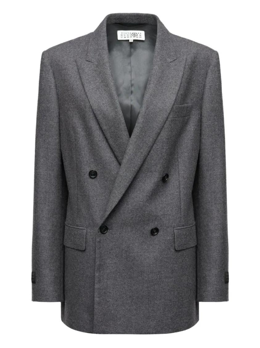 Thumbnail - MM6 Maison Margiela - Double-Breasted Medium Grey Jacket With Elegant Ta - Größe 38 - grau
