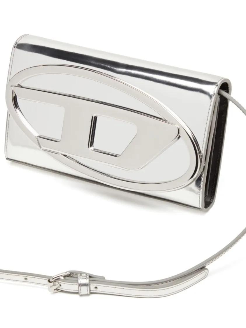 Diesel Hobo bags Silver Handbag With Prominent Logo And Detachable in zilver