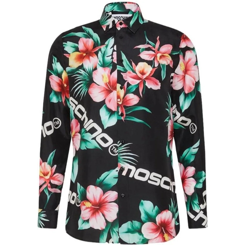 Moschino Legeres Oberteil Moschino Couture Silk Printed Shirt schwarz