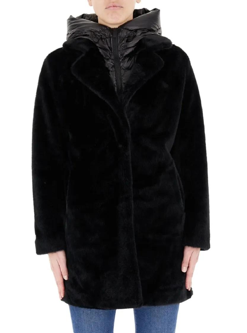 Bomboogie Black Jacket With Detachable Hood Black | Jas in omgekeerd lam