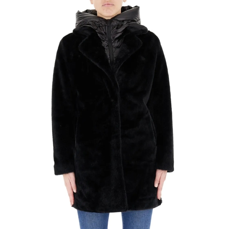 Bomboogie Veste en shearling Black Jacket With Detachable Hood Black