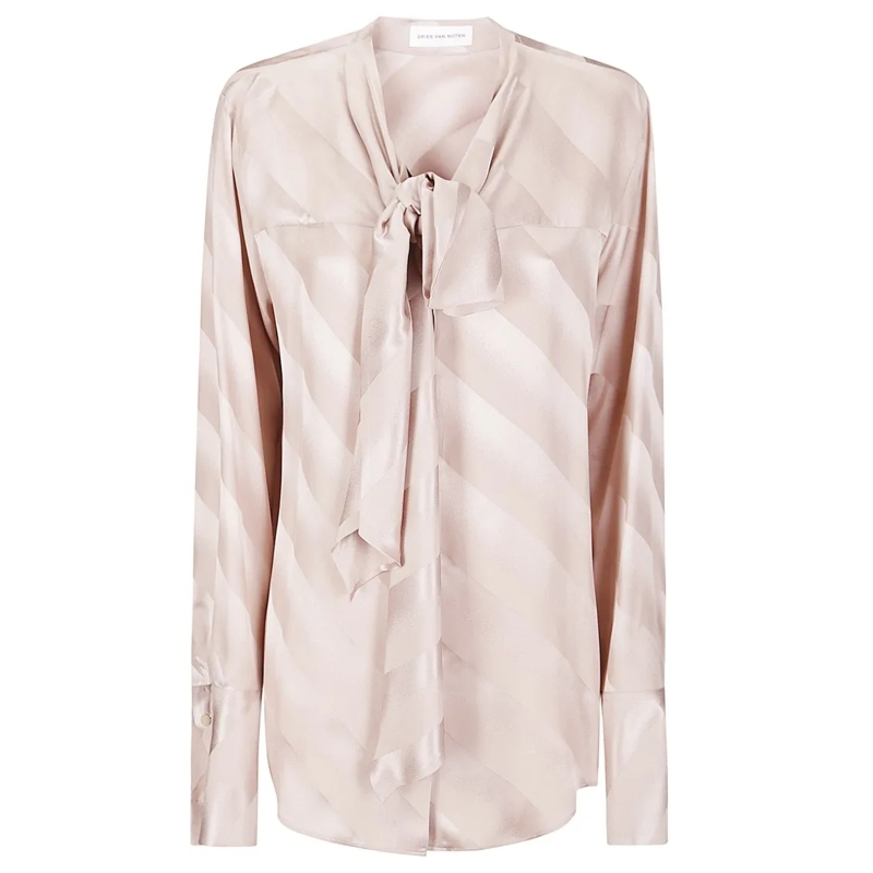 Dries Van Noten Blouse Silk Blouse With V-Neck And Bow Detail Pink